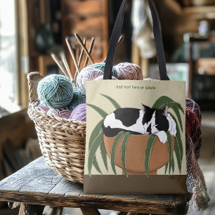 Cat Zwart Wit Plant Grappig Draagtas