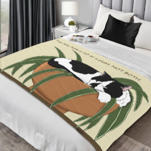Cat Zwart Wit Plant Grappig Fleece Deken