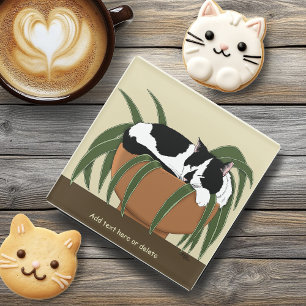 Cat Zwart Wit Plant Grappig Glazen Onderzetter