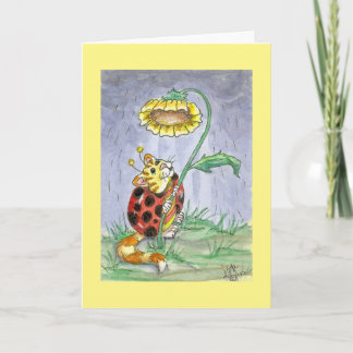 CatABug Cat Ladybug Sunflower Umbrella Art Kaart