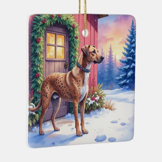 Catahoula Leopard Dog Rustic Barn Christmas Art Keramisch Ornament (Rechts)