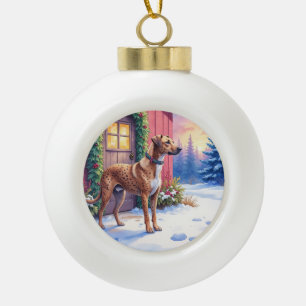 Catahoula Leopard Dog Rustische Schuur Kerst Kunst Keramische Bal Ornament