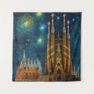 Catalaanse sterrenhemel Gaudí ontmoet Van Gogh Wandkleed