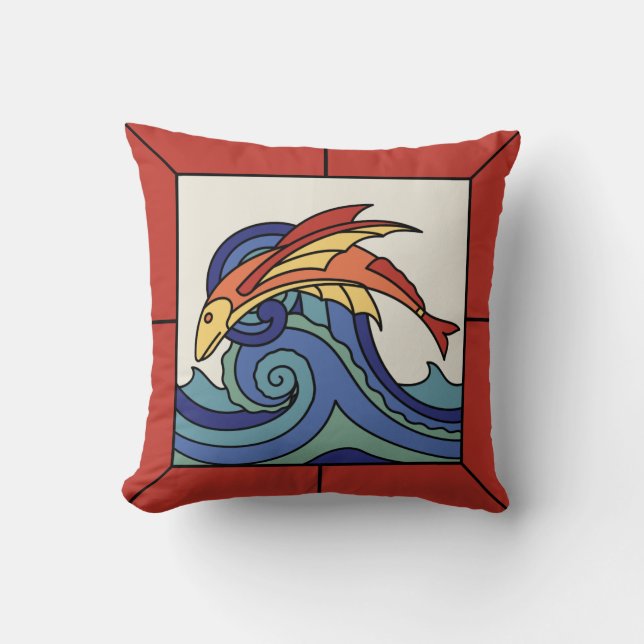Catalina Island Flying Fish Tile Design Pillow Kussen (Voorkant)