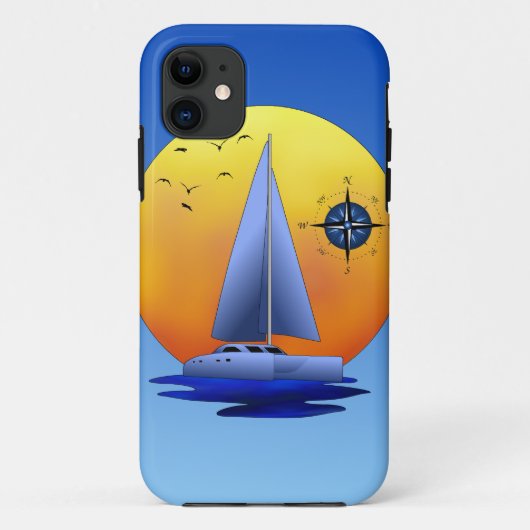 Catamaraanse zeilboot en Roos van kompas Case-Mate iPhone Case (Achterkant)