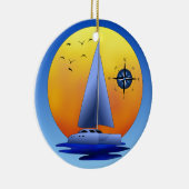 Catamaraanse zeilboot en Roos van kompas Keramisch Ornament (Rechts)