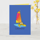 Catamaran - Funny Cat Sailing Wenskaart Kaart (Gele Bloem)