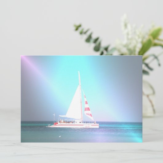 Catamaran Sailboot Invitation Kaart (Staand voorkant)