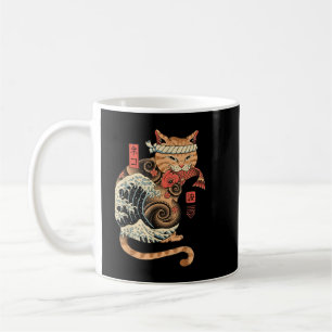Catana Wave Cat Tattooed Samurai Cat Japanse kunst Koffiemok
