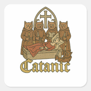 Catanic - middeleeuwse kattencultmeme vierkante sticker