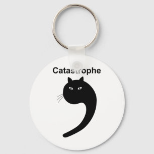 Catastrophe Comma Black Cat Funny Gezegde Cat AS A Sleutelhanger