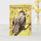Catbird chante joyeuse carte d'anniversaire (Fleur jaune)