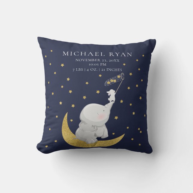 Catch A Star Elephant Baby Stats Coussin (Recto)