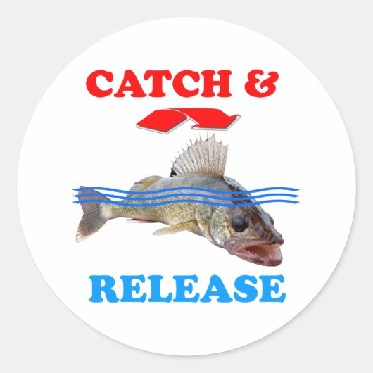 Catch & Release Walleye vissen Ronde Sticker (Voorkant)