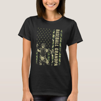 Catcher Honkbal Mannen Camo USA Vlag Honkbal Groo T-shirt