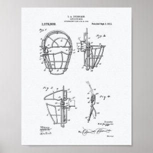 Catcher's Mask 1913 Patent Art White Paper Poster