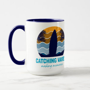 Catching Waves Surfboard Retro Sunset Beach Mok
