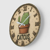 Catcus Funny Cactus Cat Grote Klok (Hoek)