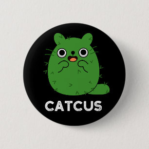 Catcus Funny Cat Cactus Pun Dark BG Ronde Button 5,7 Cm
