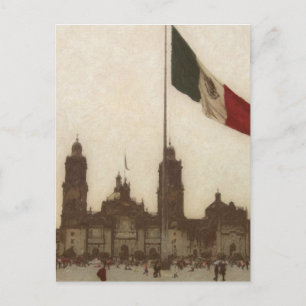 Catedral en el Zocalo del DF con la Bandera 12 Briefkaart