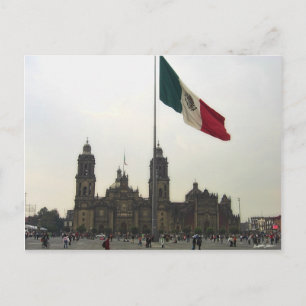 Catedral en el Zocalo del DF con la Bandera Mexico Briefkaart