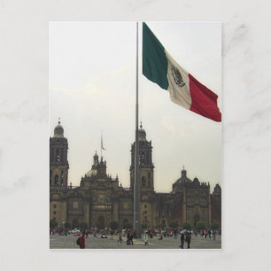 Catedral en el Zocalo del DF & la Bandera Mexicana Briefkaart