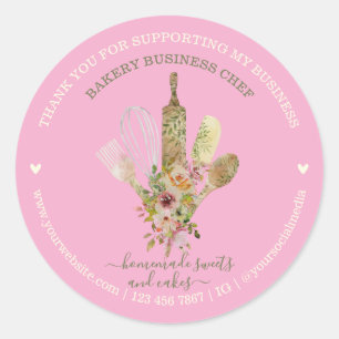 Catering Bakkerij Chef Landelijk roze cute Ronde Sticker