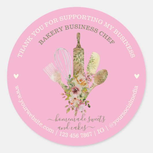 Catering Bakkerij Chef Rustiek roze schattig Ronde Sticker (Voorkant)