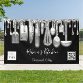 Catering Personal Chef Kitchen Gold Qr Logo Silver Spandoek (Buitenkant)