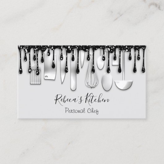 Catering Personal Chef Restaurant Black Drip Grey Visitekaartje (Voorkant)