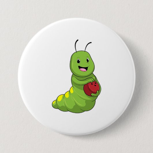 Caterpilaar bij Bowling met Bowling ball Ronde Button 7,6 Cm (Voorkant)