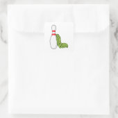 Caterpilaar bij Bowling met Bowling pin Vierkante Sticker (Tas)