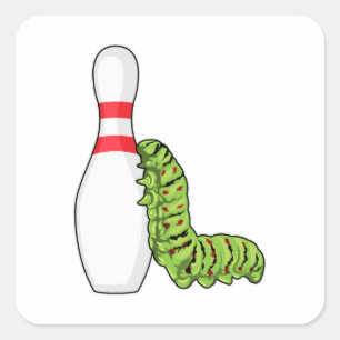 Caterpilaar bij Bowling met Bowling pin Vierkante Sticker