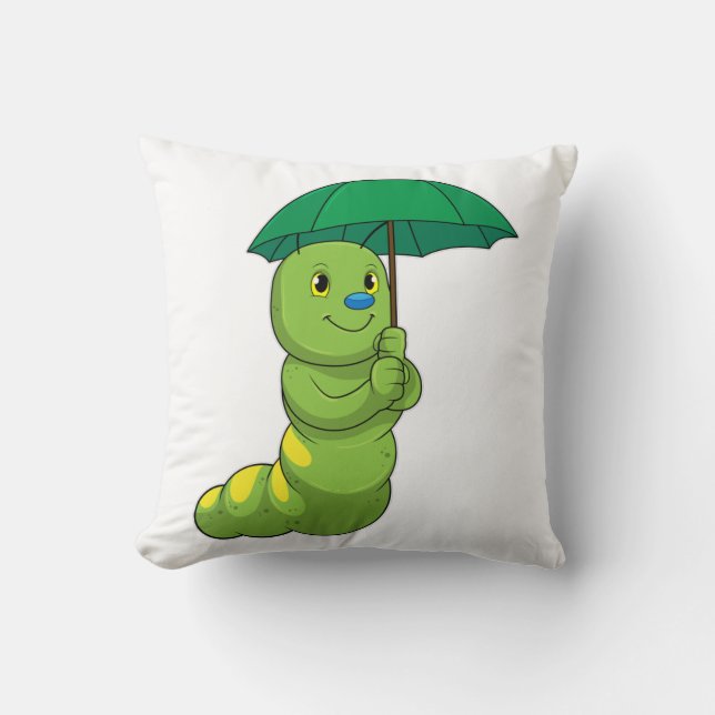 Caterpilaar bij Raining met Umbrella Kussen (Voorkant)
