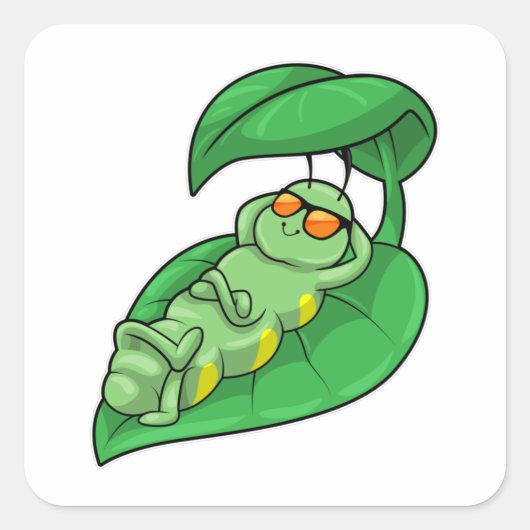 Caterpilaar met leder vierkante sticker (Voorkant)