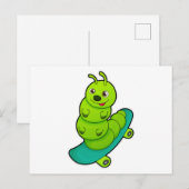 Caterpillar als schaatser met skeelerboard briefkaart (Voorkant / Achterkant)
