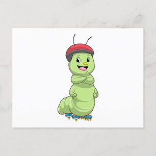 Caterpillar as Inline skater with Roller skates.pn Briefkaart