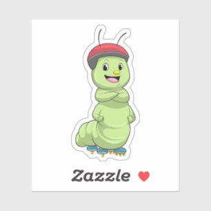 Caterpillar as Inline skater with Roller skates.pn Sticker
