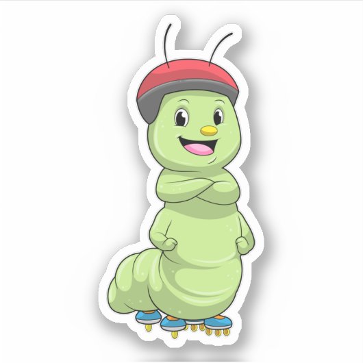 Caterpillar as Inline skater with Roller skates.pn Sticker (Voorkant)