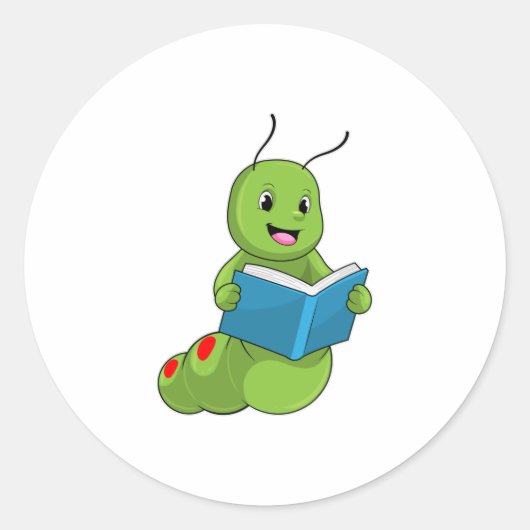 Caterpillar at Reading with Book Ronde Sticker (Voorkant)