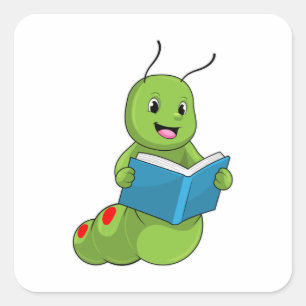 Caterpillar at Reading with Book Vierkante Sticker