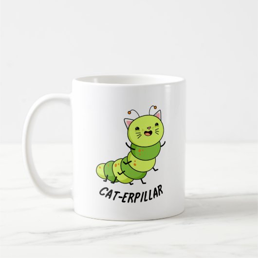 Caterpillar grappige bug woordspeling koffiemok (Links)