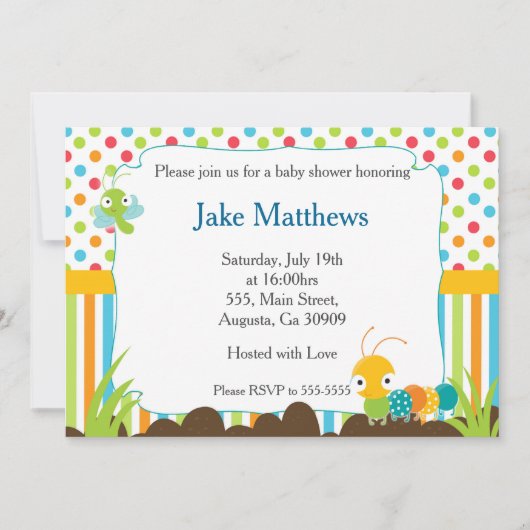 Caterpillar Invitation Baby Boy Shower Bugs (Devant)