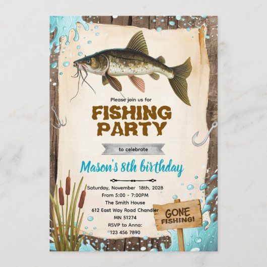 Catfish fishing Birthday Invitation (Devant)