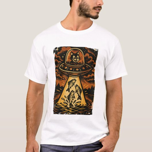“CatFishing” Vintage UFO Cat T-Shirt (Devant)
