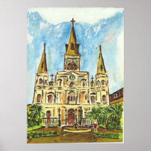 Cathedraal, Jackson Square, New Orleans Poster