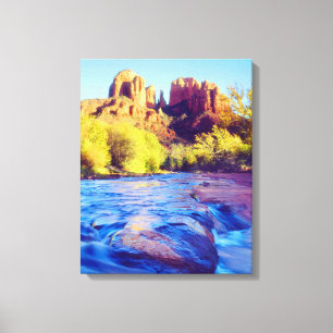 Cathedral Rock reflecterend in Oak Creek, Arizona Canvas Afdruk