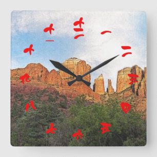 Cathedral Rock Sedona Arizona Red Chinese Numeras Vierkante Klok