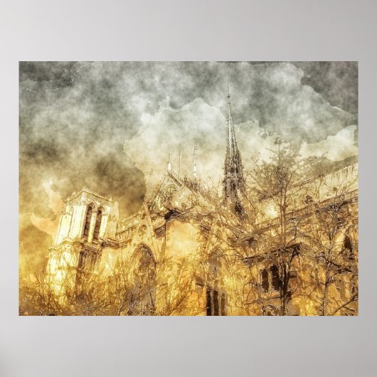 Cathedral van Paris Notre-Dame Poster (Voorkant)