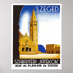 Cathédrale à Szeged, Hongrie, affiche de voyage vi